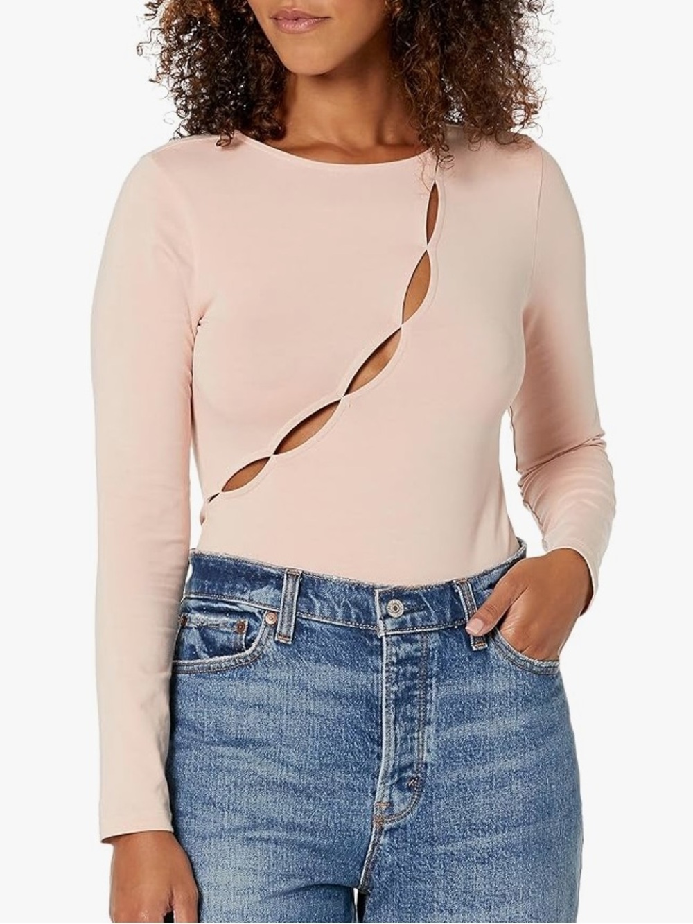 NWT The Drop x Kelclight Long-Sleeve Dusty rose Cutout tee bodysuit